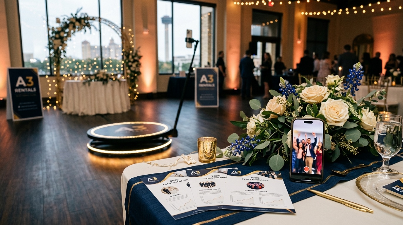 A3 Rentals San Antonio photo booth rental cost guide with premium 360 booth event planning details